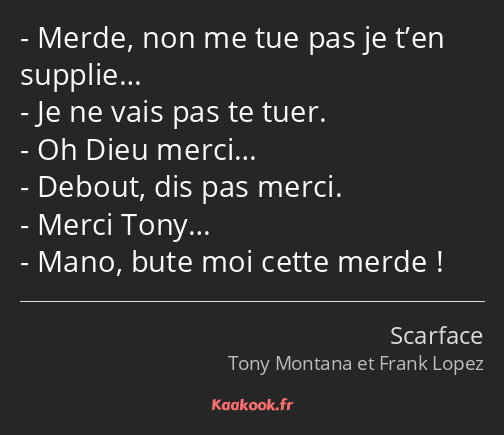 Merde, non me tue pas je t’en supplie… Je ne vais pas te tuer. Oh Dieu merci… Debout, dis pas merci…