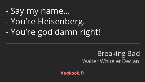 Say my name… You’re Heisenberg. You’re god damn right!