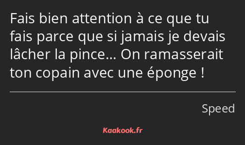 Fais bien attention à ce que tu fais parce que si jamais je devais lâcher la pince… On ramasserait…