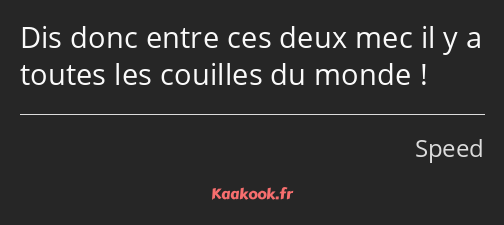 Dis donc entre ces deux mec il y a toutes les couilles du monde !