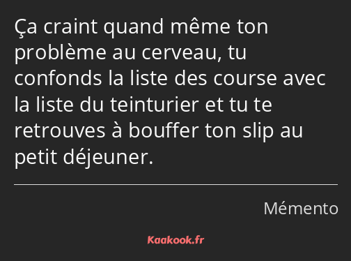 Ça craint quand même ton problème au cerveau, tu confonds la liste des course avec la liste du…