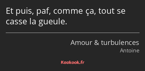 Et puis, paf, comme ça, tout se casse la gueule.