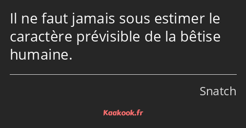 Il ne faut jamais sous estimer le caractère prévisible de la bêtise humaine.