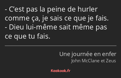 C’est pas la peine de hurler comme ça, je sais ce que je fais. Dieu lui-même sait même pas ce que…