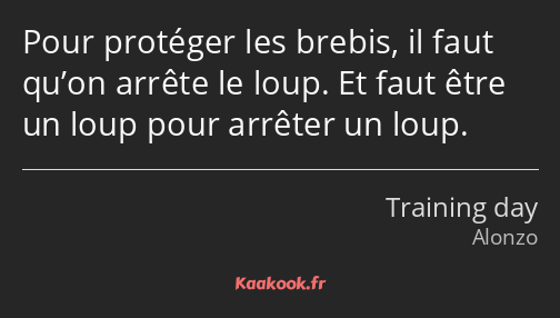 Pour protéger les brebis, il faut qu’on arrête le loup. Et faut être un loup pour arrêter un loup.