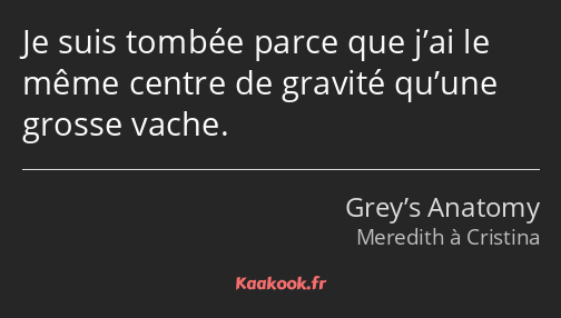 Je suis tombée parce que j’ai le même centre de gravité qu’une grosse vache.