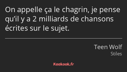 On appelle ça le chagrin, je pense qu’il y a 2 milliards de chansons écrites sur le sujet.