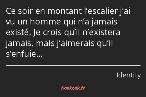 Ce soir en montant l’escalier j’ai vu un homme qui n’a jamais existé. Je crois qu’il n’existera…