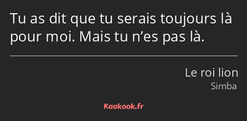 Tu as dit que tu serais toujours là pour moi. Mais tu n’es pas là.