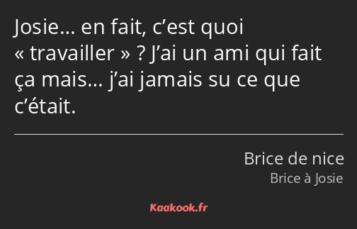 Josie… en fait, c’est quoi travailler ? J’ai un ami qui fait ça mais… j’ai jamais su ce que c’était.