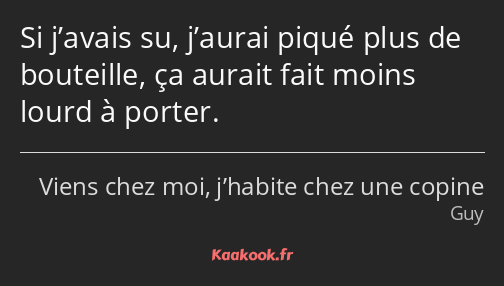 Si j’avais su, j’aurai piqué plus de bouteille, ça aurait fait moins lourd à porter.