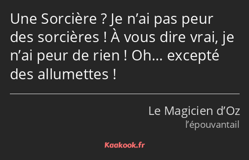 Une Sorcière ? Je n’ai pas peur des sorcières ! À vous dire vrai, je n’ai peur de rien ! Oh……