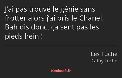 J’ai pas trouvé le génie sans frotter alors j’ai pris le Chanel. Bah dis donc, ça sent pas les…