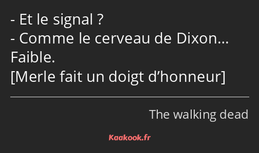 Et le signal ? Comme le cerveau de Dixon… Faible. 