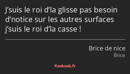 J’suis le roi d’la glisse pas besoin d’notice sur les autres surfaces j’suis le roi d’la casse !