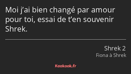 Moi j’ai bien changé par amour pour toi, essai de t’en souvenir Shrek.
