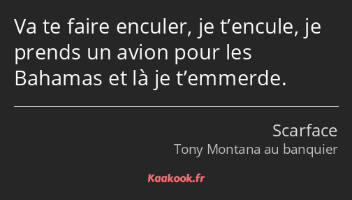Va te faire enculer, je t’encule, je prends un avion pour les Bahamas et là je t’emmerde.