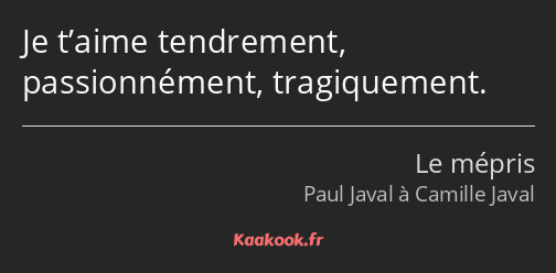 Je t’aime tendrement, passionnément, tragiquement.