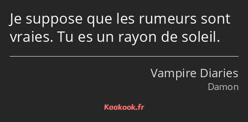 Je suppose que les rumeurs sont vraies. Tu es un rayon de soleil.