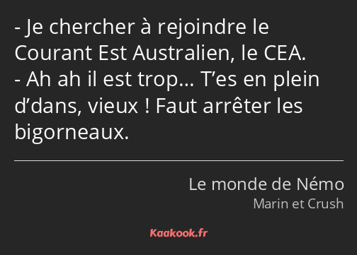 Je chercher à rejoindre le Courant Est Australien, le CEA. Ah ah il est trop… T’es en plein d’dans…