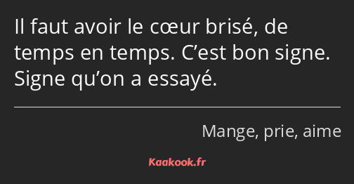 Il faut avoir le cœur brisé, de temps en temps. C’est bon signe. Signe qu’on a essayé.