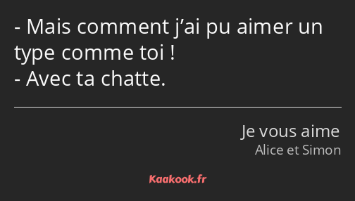 Mais comment j’ai pu aimer un type comme toi ! Avec ta chatte.