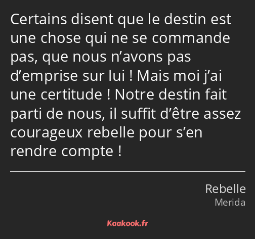 Certains disent que le destin est une chose qui ne se commande pas, que nous n’avons pas d’emprise…