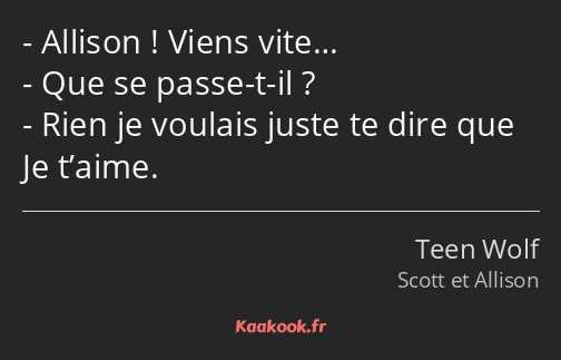 Allison ! Viens vite… Que se passe-t-il ? Rien je voulais juste te dire que Je t’aime.