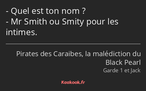 Quel est ton nom ? Mr Smith ou Smity pour les intimes.