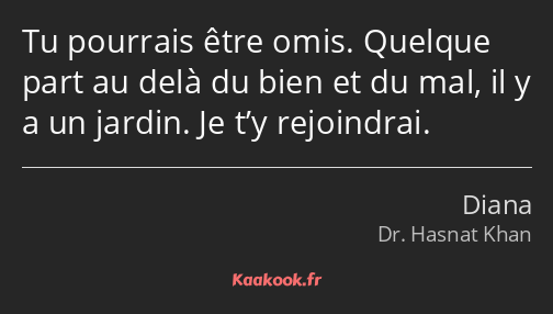 Tu pourrais être omis. Quelque part au delà du bien et du mal, il y a un jardin. Je t’y rejoindrai.