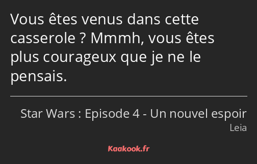 Vous êtes venus dans cette casserole ? Mmmh, vous êtes plus courageux que je ne le pensais.