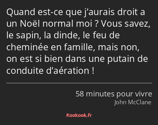 Quand est-ce que j’aurais droit a un Noël normal moi ? Vous savez, le sapin, la dinde, le feu de…