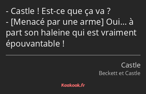 Castle ! Est-ce que ça va ? Oui… à part son haleine qui est vraiment épouvantable !