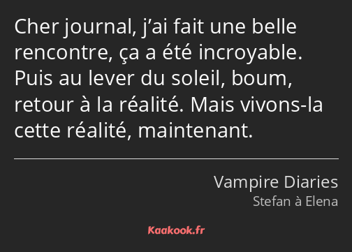 Cher journal, j’ai fait une belle rencontre, ça a été incroyable. Puis au lever du soleil, boum…