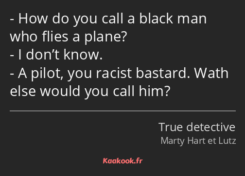 How do you call a black man who flies a plane? I don’t know. A pilot, you racist bastard. Wath else…