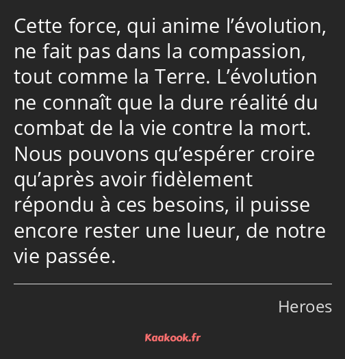 Cette force, qui anime l’évolution, ne fait pas dans la compassion, tout comme la Terre…