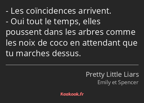 Les coïncidences arrivent. Oui tout le temps, elles poussent dans les arbres comme les noix de coco…