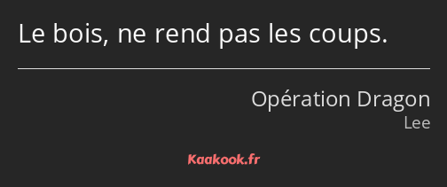 Le bois, ne rend pas les coups.