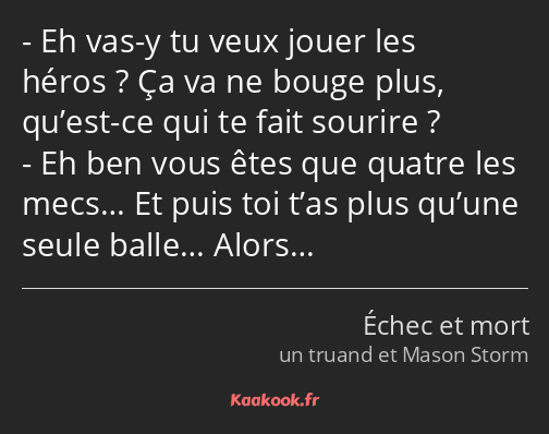 Eh vas-y tu veux jouer les héros ? Ça va ne bouge plus, qu’est-ce qui te fait sourire ? Eh ben vous…