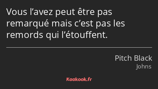 Vous l’avez peut être pas remarqué mais c’est pas les remords qui l’étouffent.