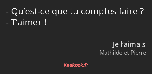 Qu’est-ce que tu comptes faire ? T’aimer !