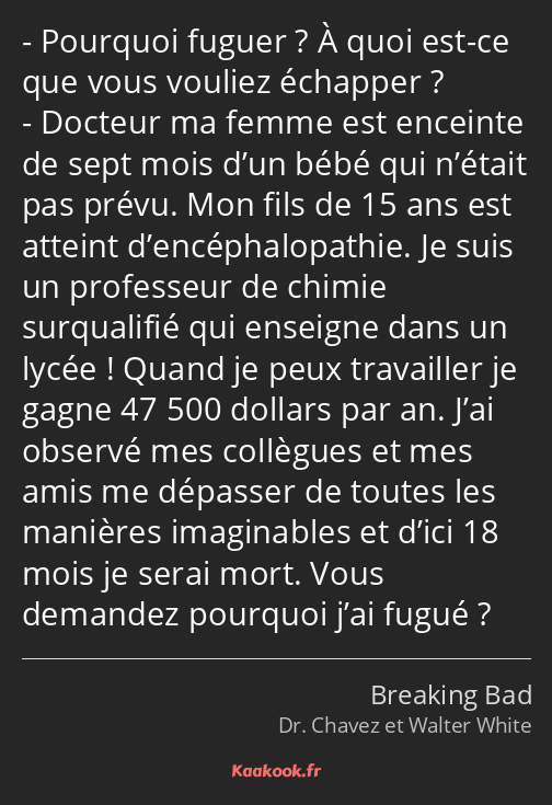 Pourquoi fuguer ? À quoi est-ce que vous vouliez échapper ? Docteur ma femme est enceinte de sept…