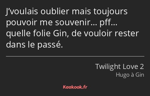 J’voulais oublier mais toujours pouvoir me souvenir… pff… quelle folie Gin, de vouloir rester dans…