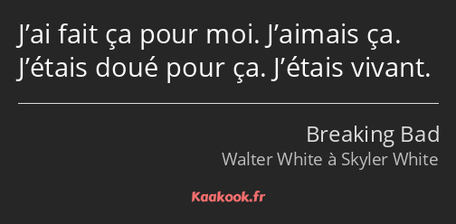 J’ai fait ça pour moi. J’aimais ça. J’étais doué pour ça. J’étais vivant.