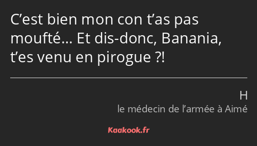 C’est bien mon con t’as pas moufté… Et dis-donc, Banania, t’es venu en pirogue ?!