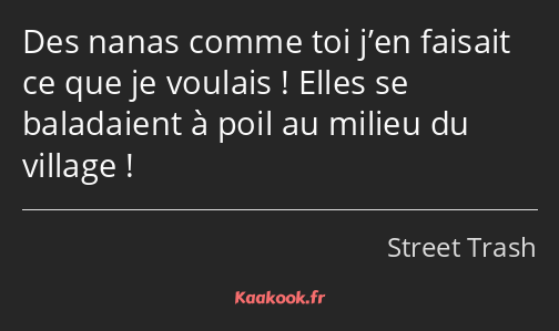 Des nanas comme toi j’en faisait ce que je voulais ! Elles se baladaient à poil au milieu du…