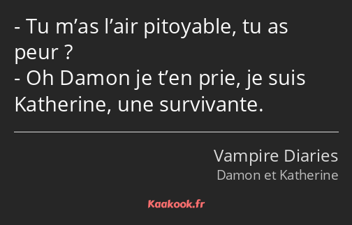 Tu m’as l’air pitoyable, tu as peur ? Oh Damon je t’en prie, je suis Katherine, une survivante.