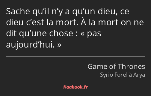 Sache qu’il n’y a qu’un dieu, ce dieu c’est la mort. À la mort on ne dit qu’une chose : pas…