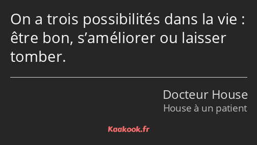 On a trois possibilités dans la vie : être bon, s’améliorer ou laisser tomber.