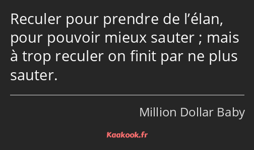 Reculer pour prendre de l’élan, pour pouvoir mieux sauter ; mais à trop reculer on finit par ne…